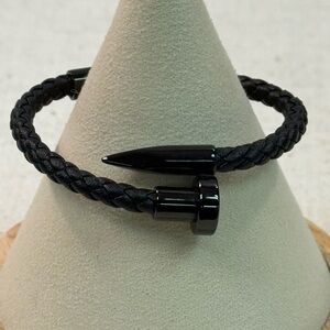 New Black Braided Cord Nail Screw Bracelet